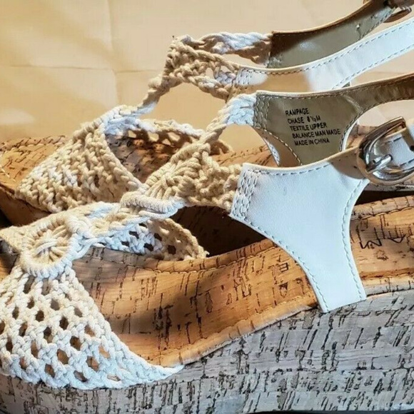 Rampage White / Ivory Crocheted Wedge Cork Platfor - Picture 2 of 5